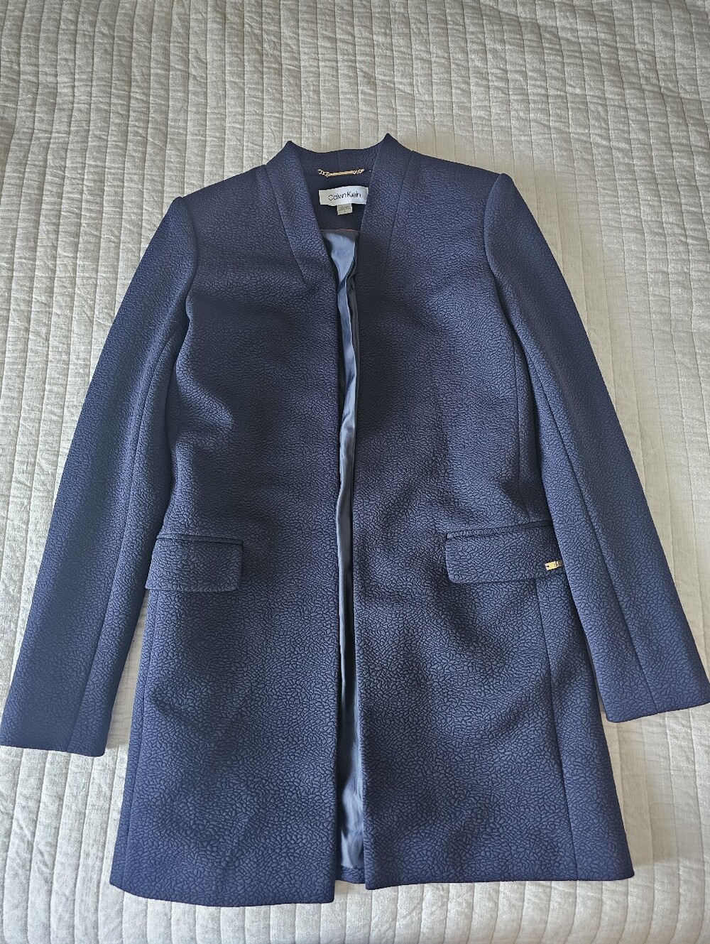 Calvin Klein Navy Textured Trench Coat Size 2